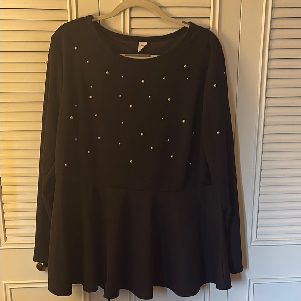 Black Peplum Embellished Tunic